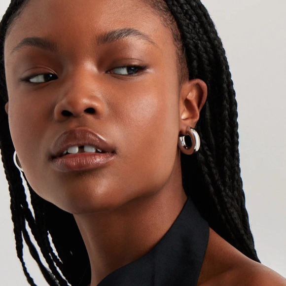 Missoma Chubby Medium Hoop Earrings, Silver - Picture 7 of 11